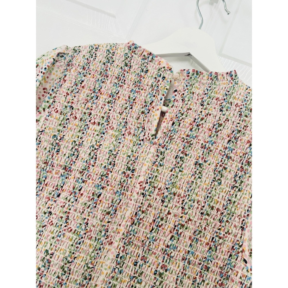 THML Smocked Peplum Top Size XS Floral Confetti Print Cottagecore Coquette Cute - Picture 7 of 8